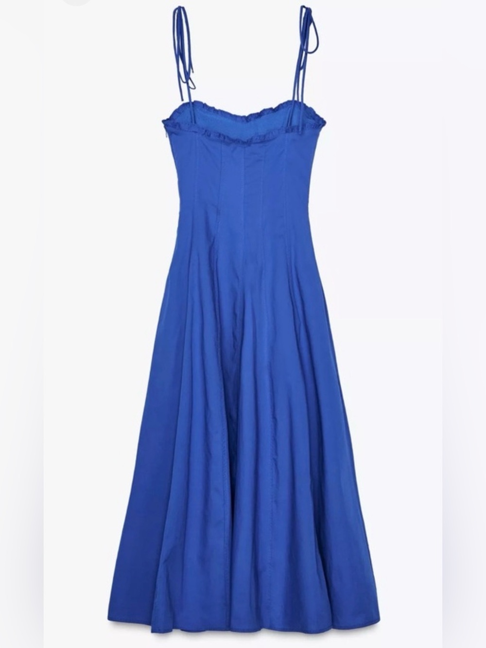 Zara Poplin Strappy Midi Dress V-Neck Ruffles Cornflower Blue Small NWT - Picture 8 of 16